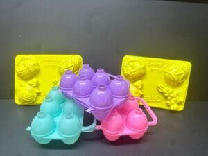VTG 5X Jello Jiggler Molds 2 Celebrate Spring, 2 etched eggs, 1 smooth egg
